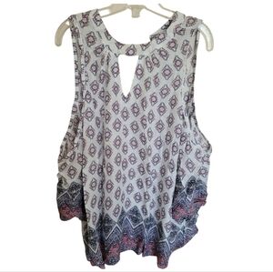 Arizona Jean Co Bohemian Rayon White Mauve Blue Cold Shoulder Blouse Size Large